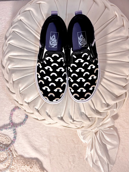 Vans Other - NWOT Vans Rainbow Cloud Slip‑Ons | Youth 1.0 | Lavender Trim